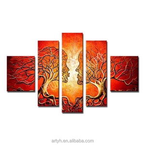 Hecho a mano más nuevo diseño <span class=keywords><strong>del</strong></span> árbol lienzo pintura pared <span class=keywords><strong>arte</strong></span> 5 panel - Product Image 1