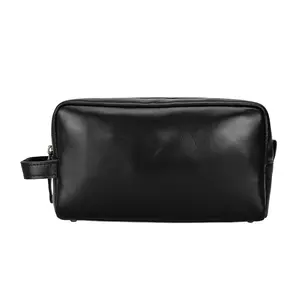 TIDING Large Capacity Benutzer definierte schwarze Mode Männer Rindsleder Reise Rasiert aschen Echtes Leder Kosmetik tasche für Männer