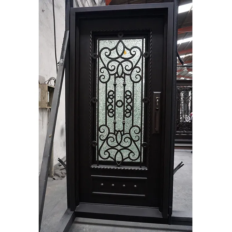 Fancy single entry steel door wrought iron and glass doors for house