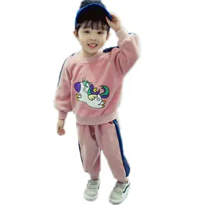 Hao Baby Autumn Winter Children's Pure Cotton Fleece Set Women Kid Two-Piece Fashion Leisure Set With Round Collar Suit