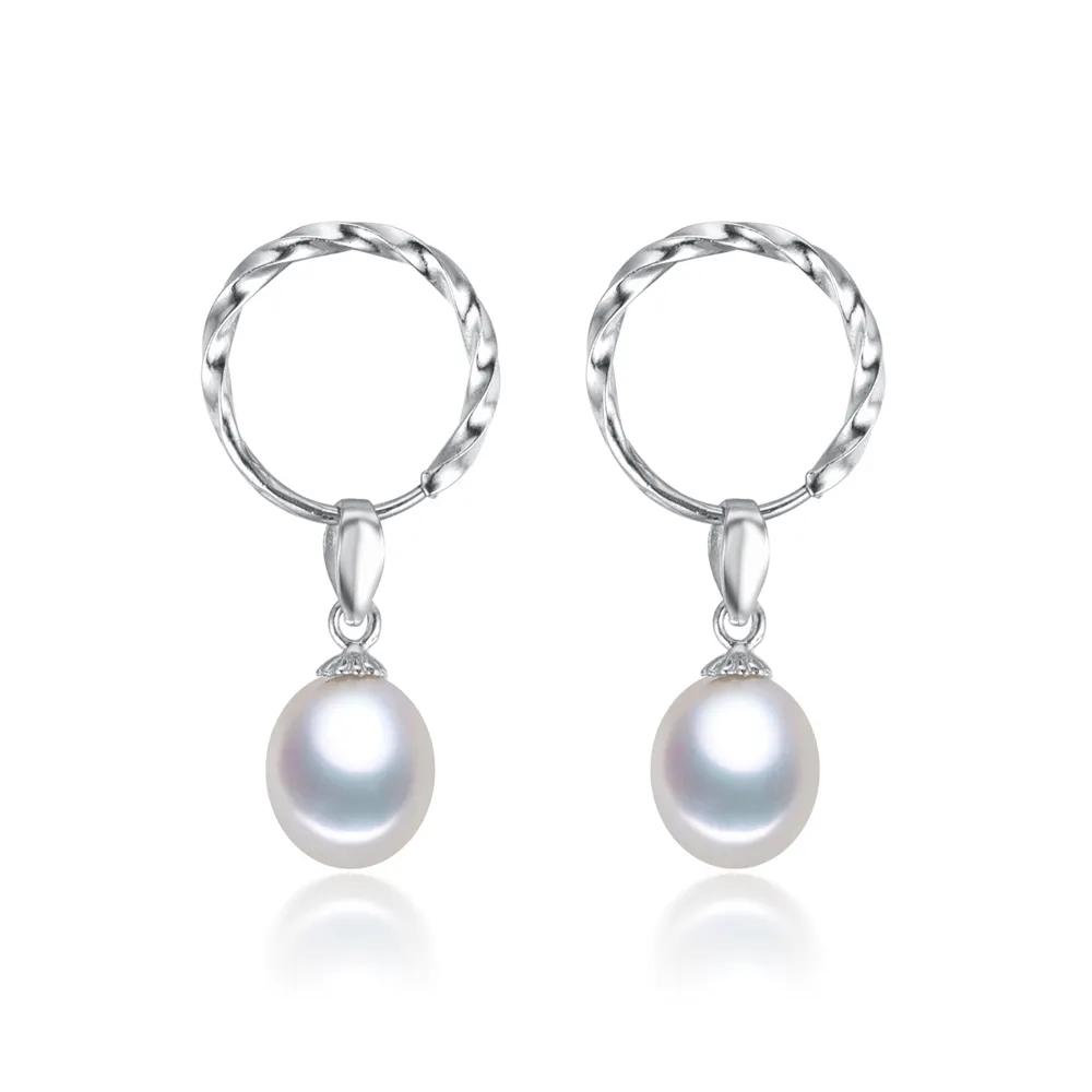 8mm 3A drop natural freshwater pearl earrings 925 silver