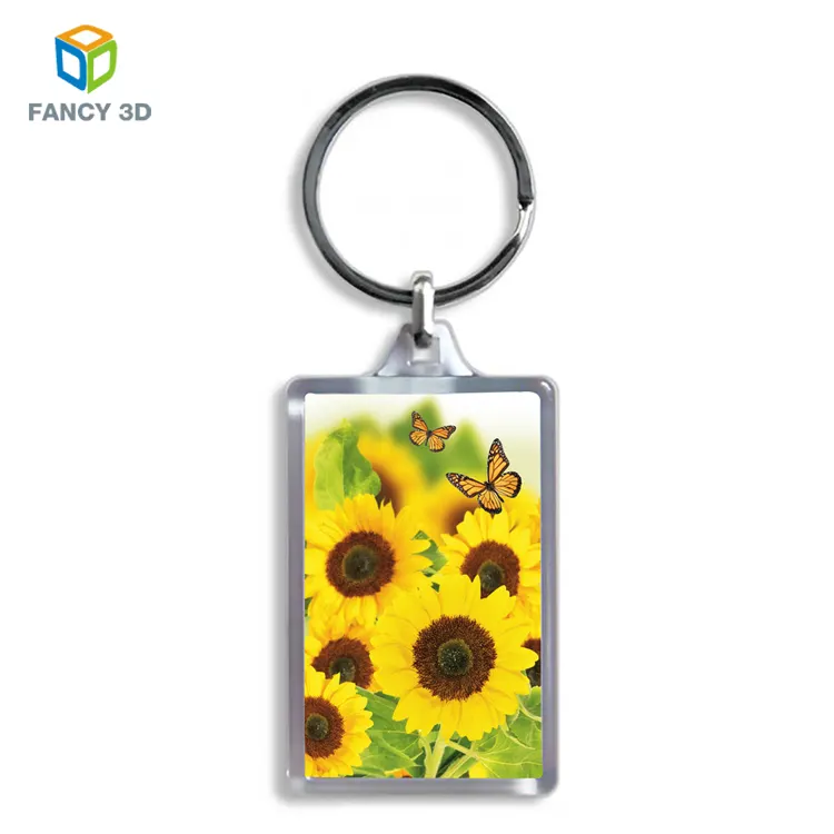 Zebulun PP Lenticular Sunflower Key Chain Ring Promotional Products Personalized 3D Plastic Acrylic Digital Photo Keychain