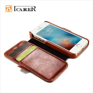 Icarer本物leahter財布ケース用iphone 5 seレザーレッドバルク購入
