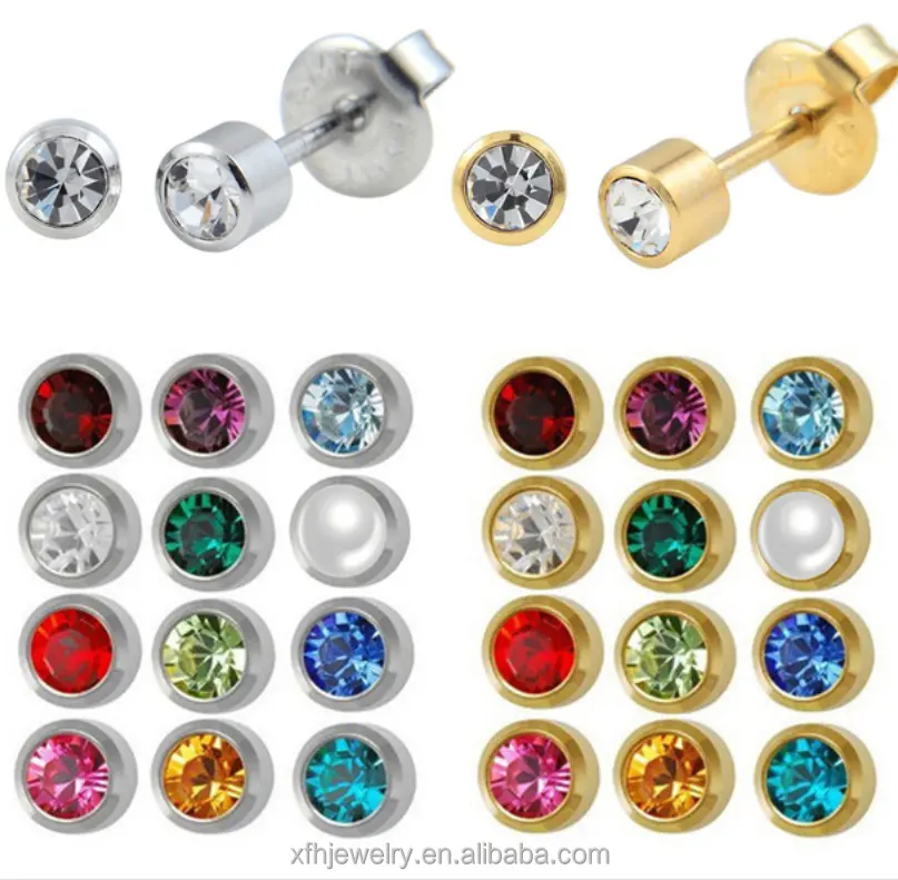 12 birthstone CZ stone jewelry fashion earring stud