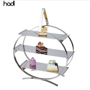 Wholesale beauty buffet server fancy stainless steel hammered cake dessert display stand 3 tier afternoon tea cake stand