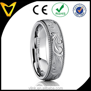 Fashion titanio anello nuziale, 6mm Comfort Fit uomo Unisex inciso a mano Vintage Milgrain bordi in titanio fede nuziale - Product Image 3