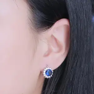 RINNTIN VSE04 Luxury Jewellery 925 Sterling Silver Created Nano Blue Sapphire Earrings for Women