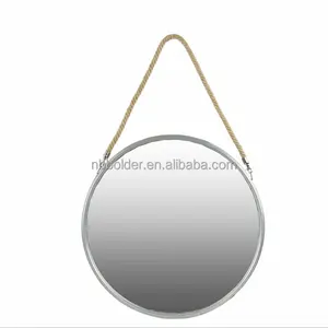 Wholesale Decorative Metal Silver Round Mirror with Rope Hanger With Powder Coated