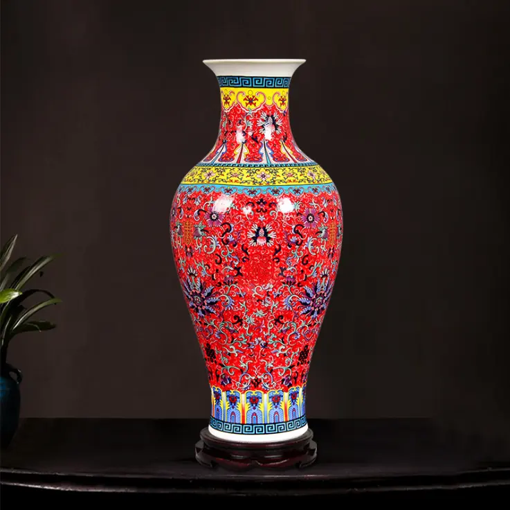 Vase en céramique vintage de grande taille, décoration de maison classique pour sol, fleur glacée, vente en gros
