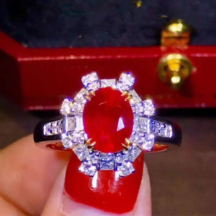 Mozambique importados joyería de piedras preciosas de oro de 18k del sur de África de 2.53ct sin calefacción natural pigeon sangre rojo rubí anillo
