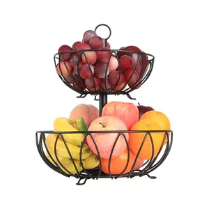 2-Tier Fruit Display Aanrecht Ronde Fruit Opslagmand Fruitschaal Mand Voedsel En Groenten Houder