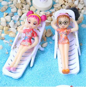 Mini Sun Lounger ตกแต่ง Palm Beach ทรายสีฟ้าภูมิทัศน์ขนาดเล็ก DIY Fairy Garden บ้านตุ๊กตาตกแต่ง