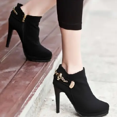 New fashion alibaba shoes metal chain wholesale ankle boot high heel women boots
