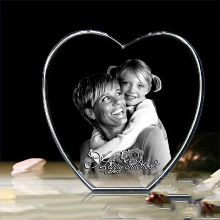 أفضل هدية الأب صورة شخصية محفورا بالليزر تذكارية 2d الليزر القلب إطار كريستالي