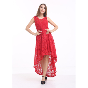 YILEYA Produce estate di alta qualità corti abiti senza maniche + profondo girocollo abiti di pizzo di colore rosso - Product Image 2