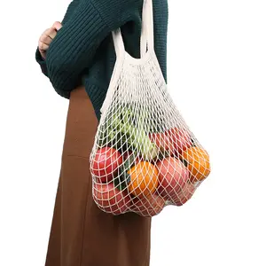 2023 नई फैशन पुन: प्रयोज्य कपास जाल उत्पादन बैग सेट drawstring शुद्ध बैग