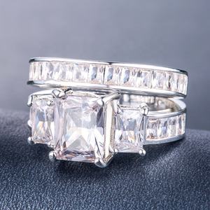 草石两件黄铜饰品镀银承诺戒指情侣订婚结婚戒指 - Product Image 3