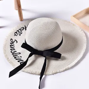 Шляпа от солнца с вышивкой для женщин и девочек, стильная модная пляжная Соломенная Панама с большим бантом и защитой от ультрафиолета, лето