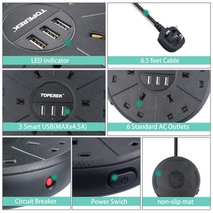 Điện thoại nhà máy tính bảng điện dải Malaysia SIRIM Chứng nhận phẳng Bảng điều chỉnh ổ cắm với USB sạc cổng - Product Image 5