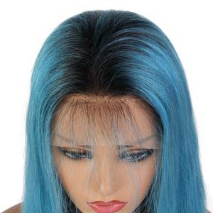 Al por mayor Ombre largo y sedoso peluca recta con el pelo del bebé indetectable azul Color pelucas delanteras de encaje - Product Image 4