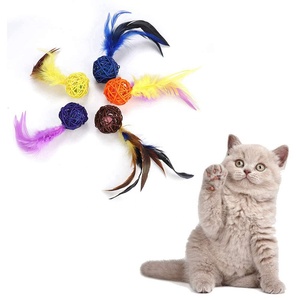 Katzen-Katzenspielzeug zum Kauen, Plüsch-Spielzeug für Kätzchen, bunte Rattanbälle mit Feder, Ring und Glocke, interaktives Spielzeug - Product Image 2