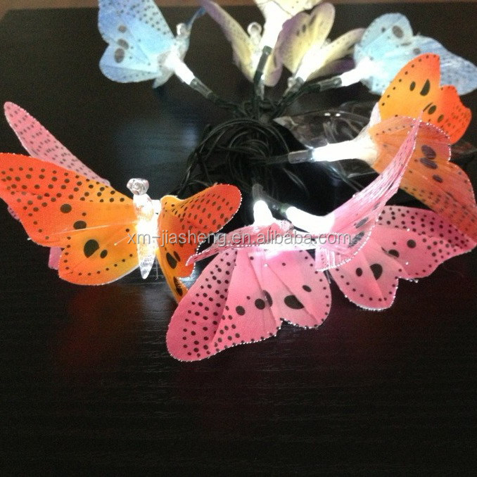 Сделано в Китае, светодиодные фонари, садовые фонари-бабочки, 10 светодиодов, фонарики на солнечной батарее из оптического волокна, рождественские уличные гирлянды