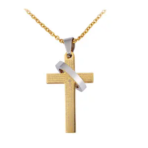 LC Stainless Steel Jewelry Many Colors Engraved Spanish Lord's Prayer Unique Cross Necklace