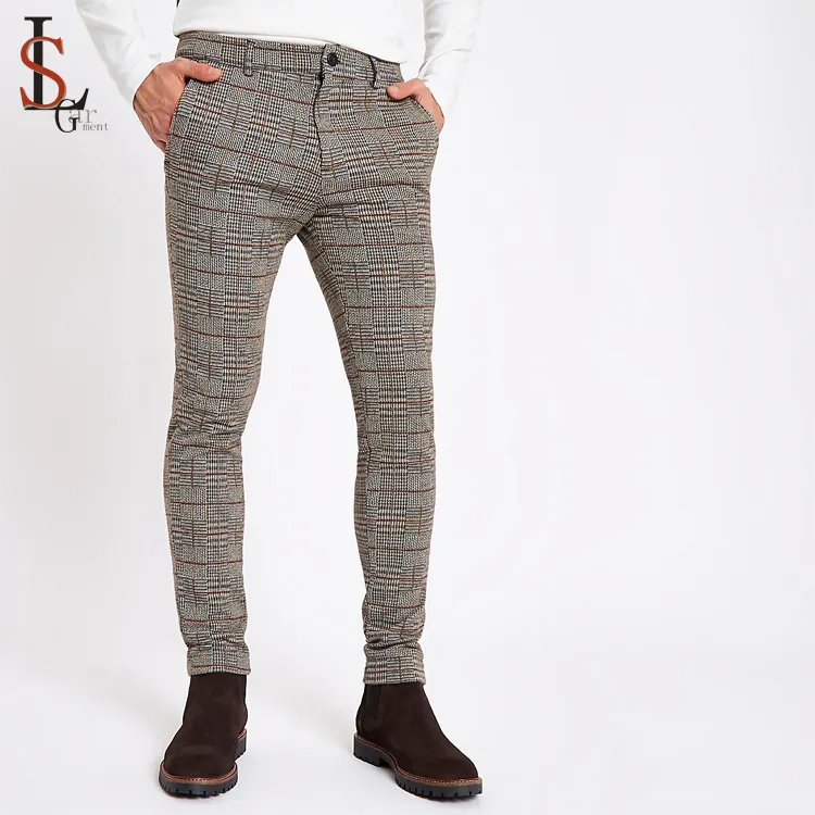 2019 Hot Selling neuesten Design OEM Männer lässig karierte Trainings hose benutzer definierte Herren Stretch Super Skinny Fit Hose