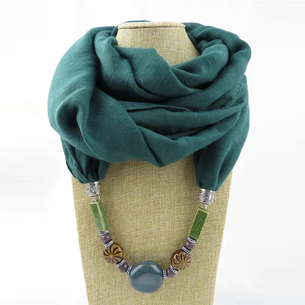 RM14 Colorful Printed Chiffon Round Neck Acrylic quality Korean Velvet Necklace Pendant Lady Jewelry Scarf