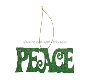 christmas Wooden "PEACE" letter hanging ornaments with glitter for tree decoration