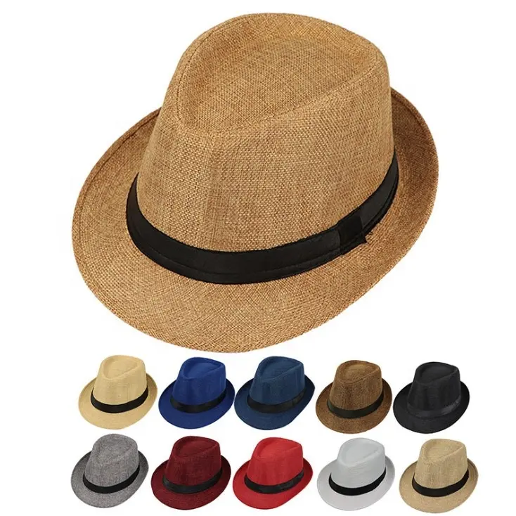 wholesale custom logo cheap men women paper straw Panama Fedora hat for summer promotion