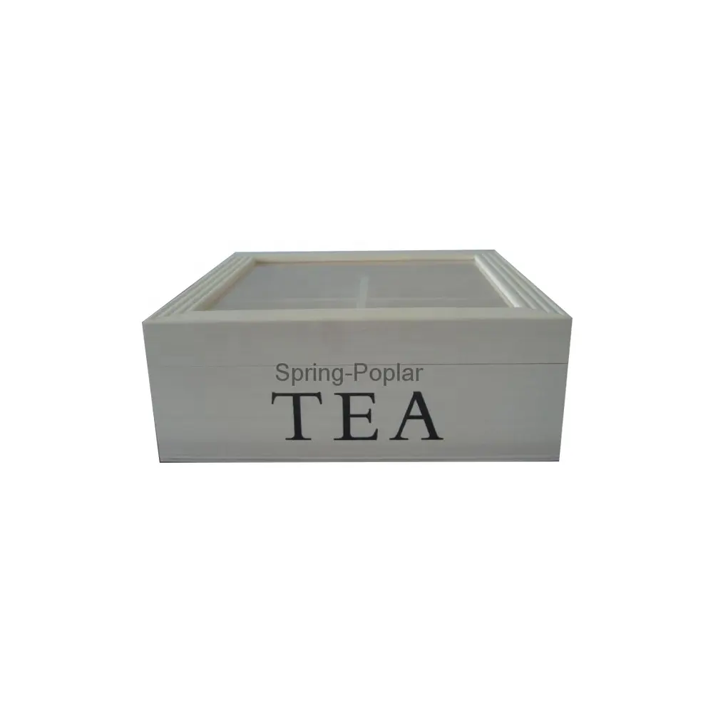 الفاخرة الأبيض صندوق شاي خشبي أعلى غطاء زجاجي خشبية صندوق قهوة