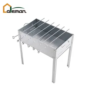 Bisa Dilepas/Dilipat Baja Galvanis Mangga Kebab/Kabob/Panggangan Shashlik, Portable BBQ Mandal Brazier Case dengan 6Pcs Tusuk Sate