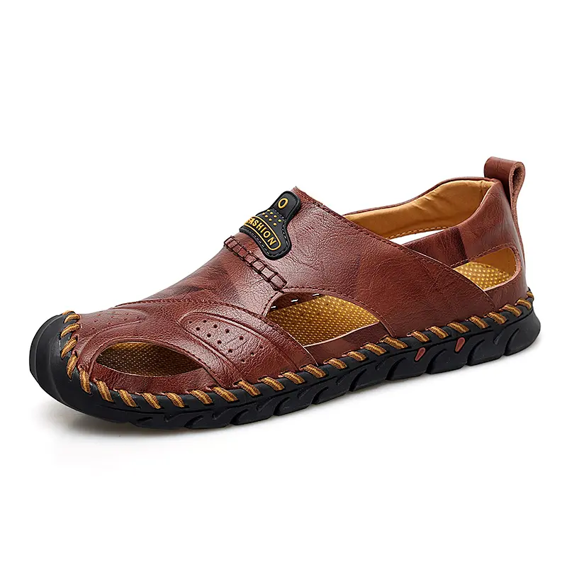 2019 new design good quality stylish flat microfiber summer male sandals with man