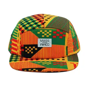 לוגו מותאם אישית 5 פנל כובע הדפסת אור צבע ארוג תווית כובע 100% כותנה אפריקאי שטוח ביל חניך כובע
