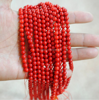 Vente en gros de bijoux en corail rouge, bambou de mer, pierre en vrac 4-12mm, perles de corail rouge teintées à l'huile pour la fabrication de bijoux