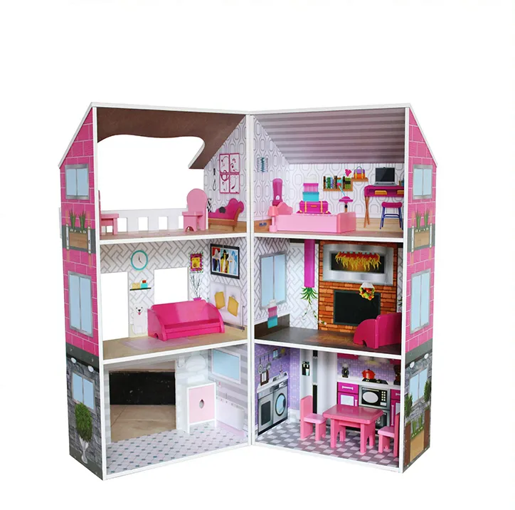 Mainan Lipat Multifungsi Grosir Murah Mainan Bayi Rumah Boneka dengan Miniatur Furnitur
