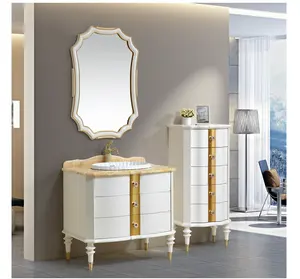 Bath Vanity with jade onxy marble Top golden water proof plywood bathroom furniture with marble countertop