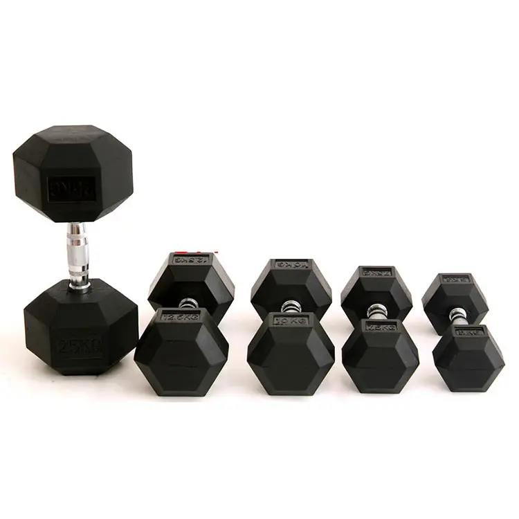 Commercial professional cheapest rubber dumbbell hex rubber dumbbell