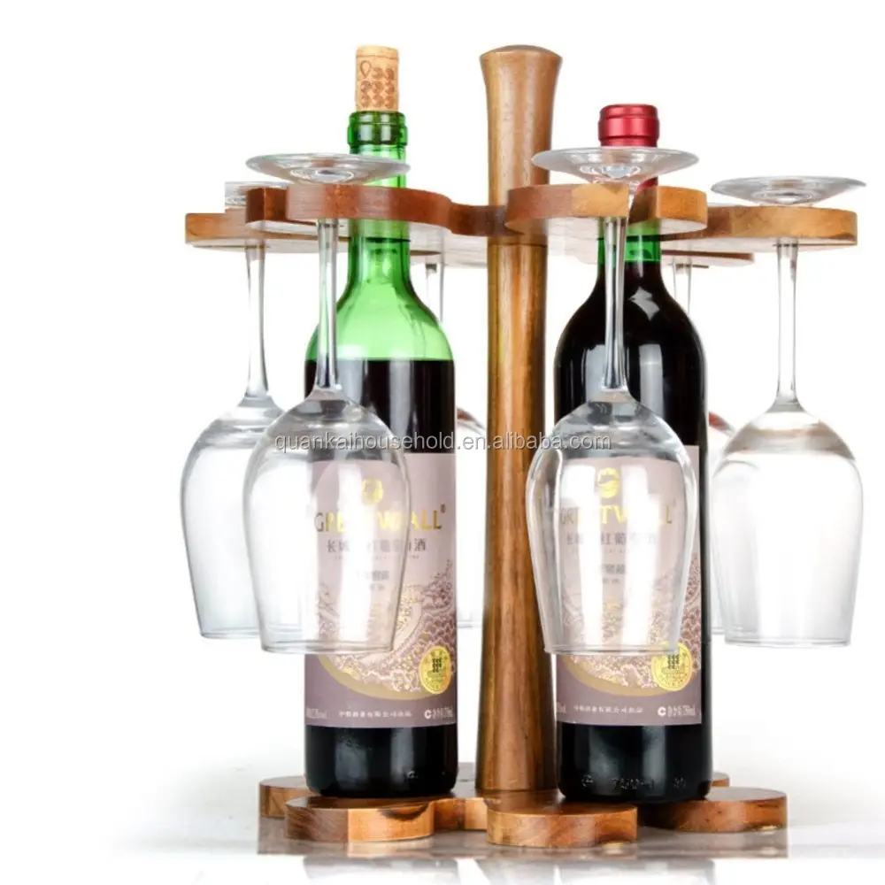 ไม้ไผ่ไม้6ขวดชั้นวางไวน์พับเก็บได้ที่วางไวน์และชุดที่วางแก้ว