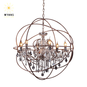 Lampe suspendue vintage industrielle américaine Orb Crystal Chandelier Hardware <span class=keywords><strong>Metal</strong></span> <span class=keywords><strong>Cage</strong></span> LED Candle Bulbs Restoration Lighting - Product Image 6