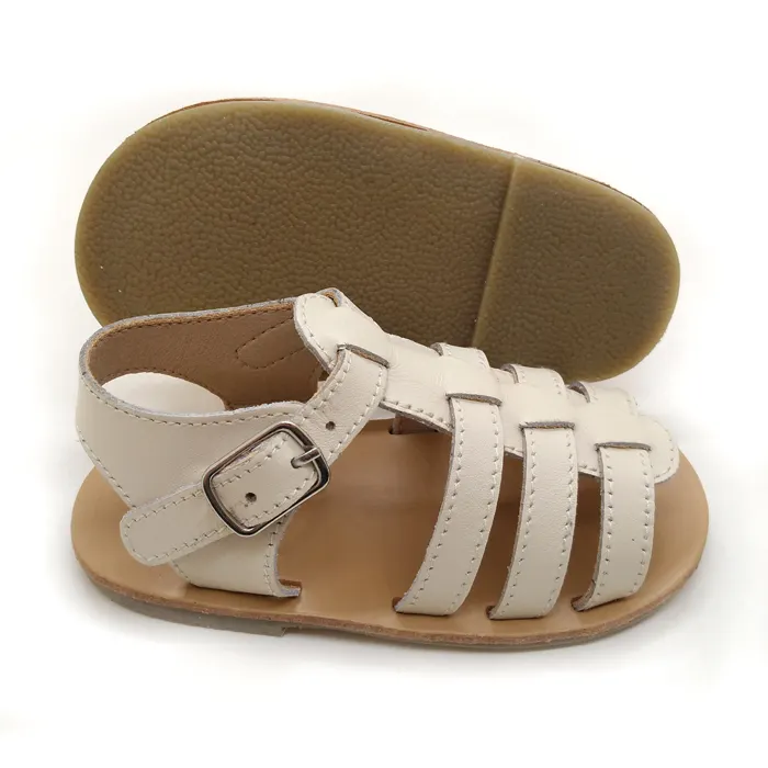 Sandalias deslizantes de cuero con diseño de lujo para bebés y niñas, zapatos planos de moda para verano