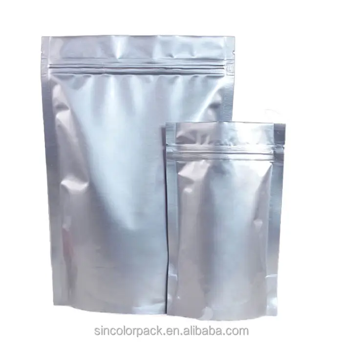 Sacchetti di imballaggio per alimenti laminati in lamina stampata personalizzata imballaggio a chiusura lampo in mylar argento