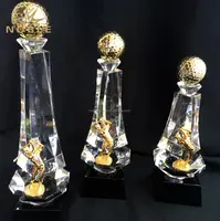 Noble 3D Gravé Au Laser De Golf En Cristal de Trophée de Sport avec la Meilleure Boule D'or