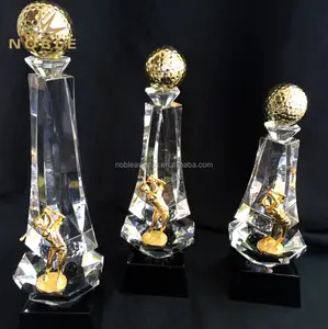 Edle 3D Laser Gravierte Kristall Golf Sport Trophäe mit Top Gold Ball