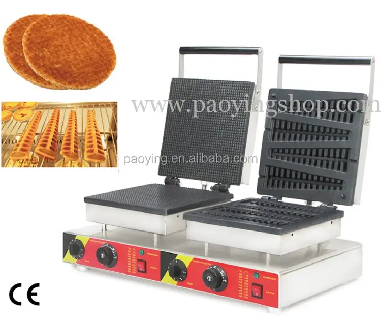 Commercial Use Nonスティック110v 220v Electric Dutch Stroopwafel Syrop Waffle + Lolly Waffle Machine