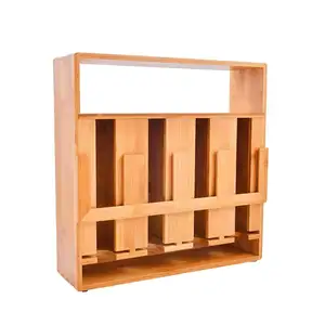 Bamboo Tea Bag Organizer, 4 compartment high capacity wooden teabag storage rack with display window
