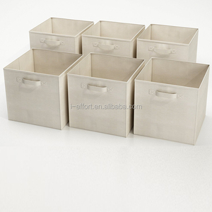 Foldable Fabric Storage Boxes Organizer Bins - 6 Beige Cubes Baskets