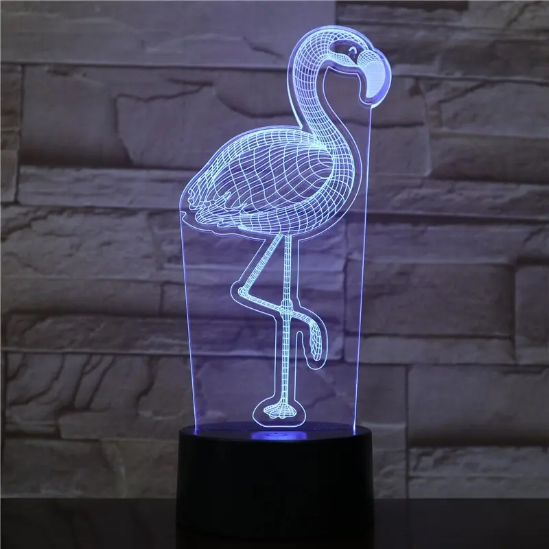 Gece Flamingo 3d Led güç bankası aydınlatma armatürleri Luminaria De Mesa lamba sevimli çocuk hediye ev dekor