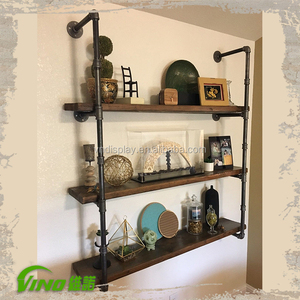 Vintage Wall Mounted <b>Wooden</b> Stand,Iron ,Industrial Display <b>Shelves</b> Wood Rack,<b>Rustic</b> Handmade Hanging Tier Shelf Storage - Product Image 2